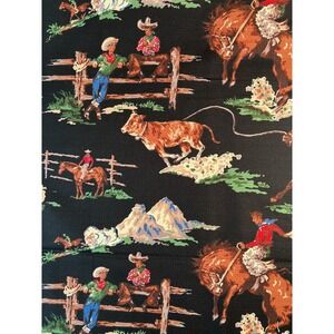 Fabric - Rare Vintage "ROUNDUP" Cowboy By MODA BARKCLOTH Black BTY 36" L x 54" W
